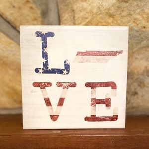 Patriotic Tennessee Love Wood Sign For Tier Trays Tabletop or Shelf, State Of TN